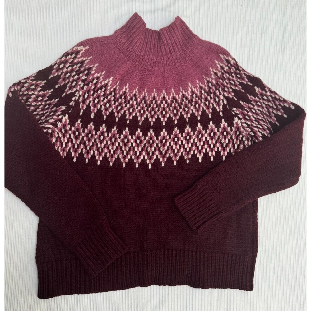 Brooks Brothers Maroon Fair Isle Nordic Cashmere Lambs Wool Sweater Women's XL